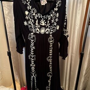 Black and White Embroidered Bell Sleeve Dress